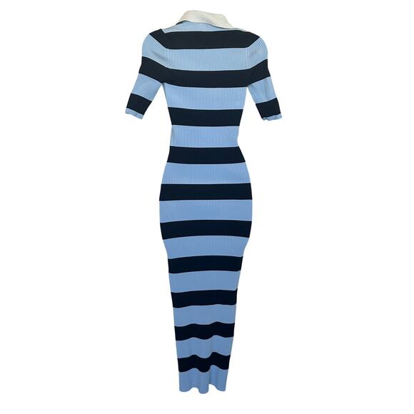 A.L.C. Blue Black Stripe Polo Midi Dress XL Preppy Ribbed Knit Designer $500 - Picture 6 of 12